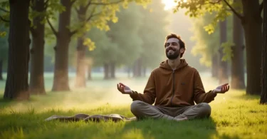 Person practicing Wim Hof breathing in a peaceful, natural environment to enhance focus and well-being.