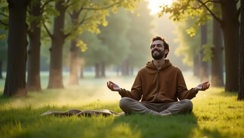 Person practicing Wim Hof breathing in a peaceful, natural environment to enhance focus and well-being.
