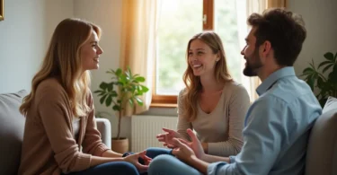 Couple receiving relationship counseling to improve communication and emotional connection.
