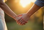 A happy couple holding hands, symbolizing trust and communication in a stable marriage.