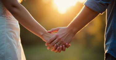 A happy couple holding hands, symbolizing trust and communication in a stable marriage.