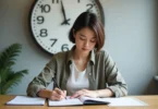 Person checking a to-do list with a clock, illustrating how to create a sense of urgency and stay focused on achieving goals.