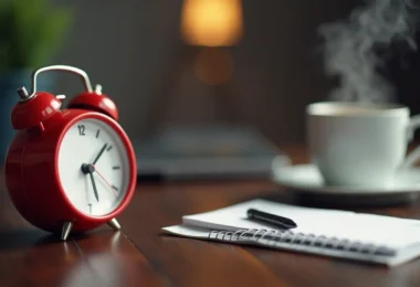 A Pomodoro Technique Timer on a desk, representing time management and productivity.