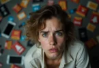 Person sitting with a stressed expression surrounded by icons of phone, junk food, and social media—illustrating dopamine detox side effects
