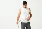 A man measuring waist with tape to lose weight in 30 days