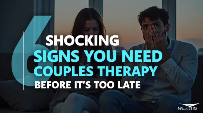 Couple sitting apart looking stressed during an argument, symbolizing relationship problems and the need for couples therapy.