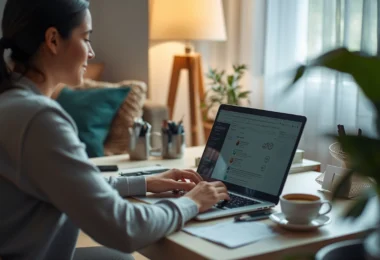 Person working on a laptop while relaxing at home, representing work life balance and stress-free productivity