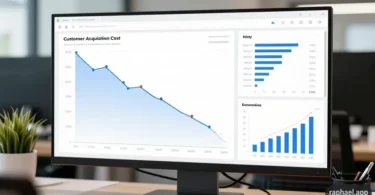 Marketing dashboard illustrating lower customer acquisition cost and improved business growth