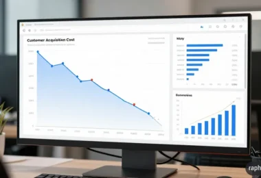 Marketing dashboard illustrating lower customer acquisition cost and improved business growth