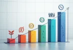 Business analytics dashboard showing important metrics for measuring company success.