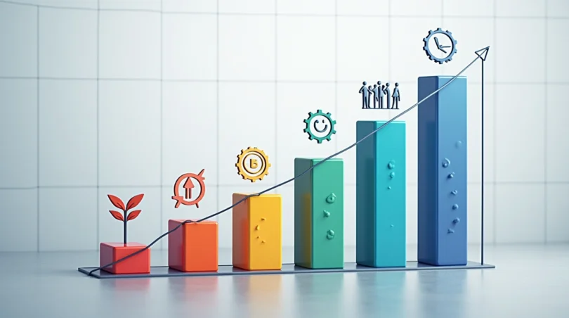 Business analytics dashboard showing important metrics for measuring company success.