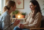 Therapist guiding a client through EMDR therapy for anxiety and trauma recovery in a calm counseling office
