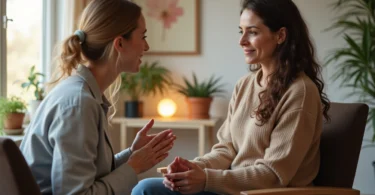 Therapist guiding a client through EMDR therapy for anxiety and trauma recovery in a calm counseling office