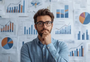 Critical thinking concept with a person analyzing information and making smart decisions using logic and problem-solving skills