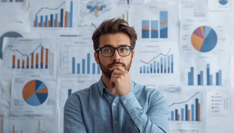 Critical thinking concept with a person analyzing information and making smart decisions using logic and problem-solving skills