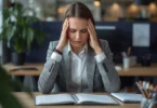 Busy professional job stress management at work using mindfulness, planning tasks, and maintaining work-life balance