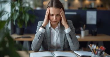 Busy professional job stress management at work using mindfulness, planning tasks, and maintaining work-life balance