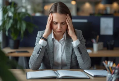 Busy professional job stress management at work using mindfulness, planning tasks, and maintaining work-life balance