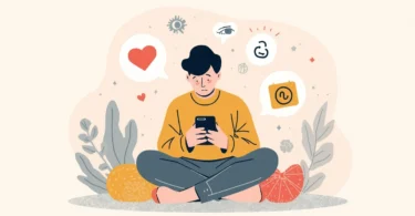 Stop comparing yourself to others concept showing a person feeling insecure while scrolling social media on a phone and focusing on self-growth and confidence.