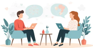 Couples therapy for communication showing a couple talking calmly with a therapist, improving emotional connection and relationship skills