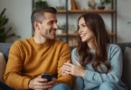 Couple practicing improving communication skills in marriage through calm conversation, active listening, and emotional understanding at home.