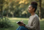 Person practicing healthy coping mechanisms through mindfulness and journaling to improve mental health and emotional well-being.