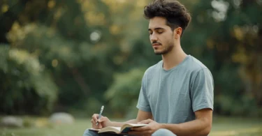 Alt Text: Person practicing healthy coping skills through mindfulness, journaling, and relaxation techniques to improve mental health and emotional resilience.