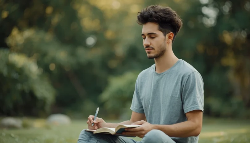 Alt Text: Person practicing healthy coping skills through mindfulness, journaling, and relaxation techniques to improve mental health and emotional resilience.