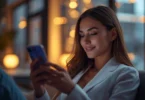 Woman using AI dating technology to improve online relationships and communication
