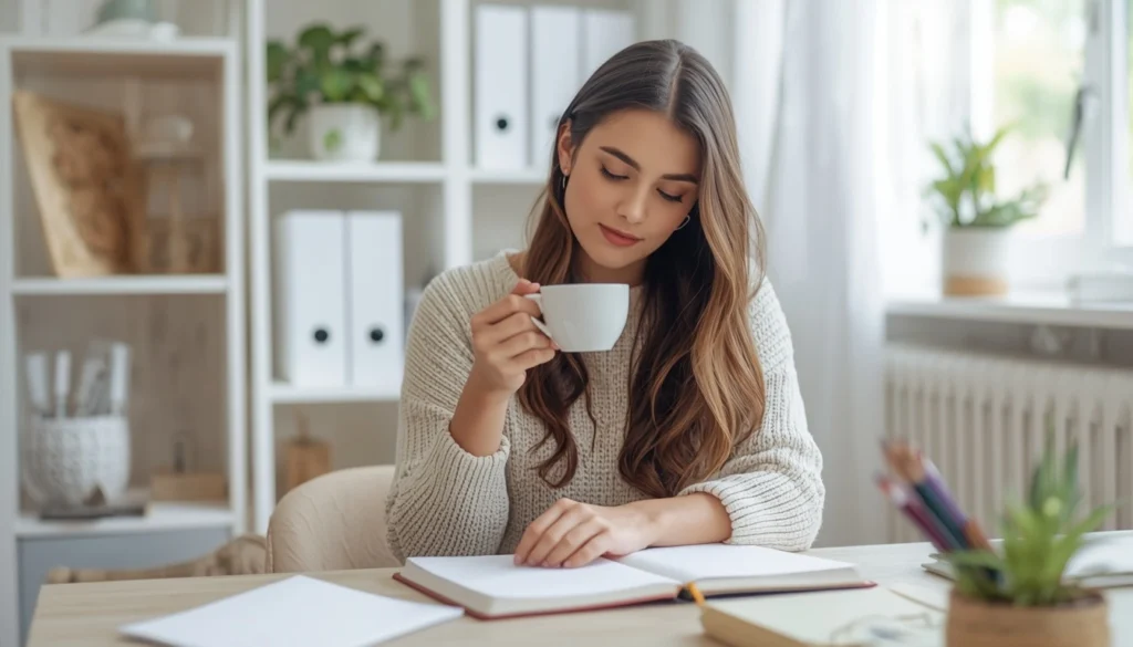Woman practicing self-care and mindfulness to develop a magnetic feminine presence.