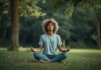 Person relaxing in a peaceful setting to recharge their social battery after a long day of social interactions and mental exhaustion.