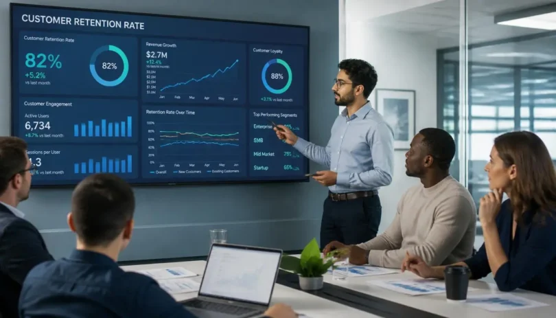 Customer retention rate analysis showing customer loyalty and revenue growth strategies