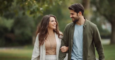 Happy couple practicing healthy relationship habits through communication and quality time.