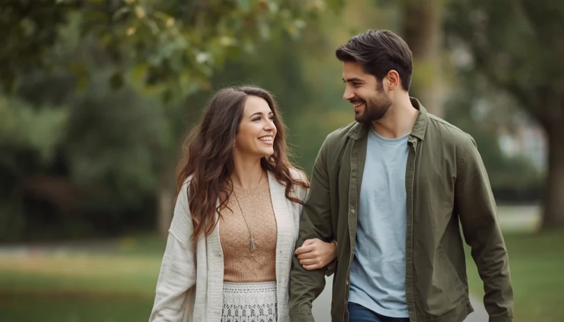 Happy couple practicing healthy relationship habits through communication and quality time.