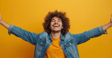 Person expressing high energy emotions through joy, gratitude, confidence, and optimism while enjoying a positive and balanced lifestyle.